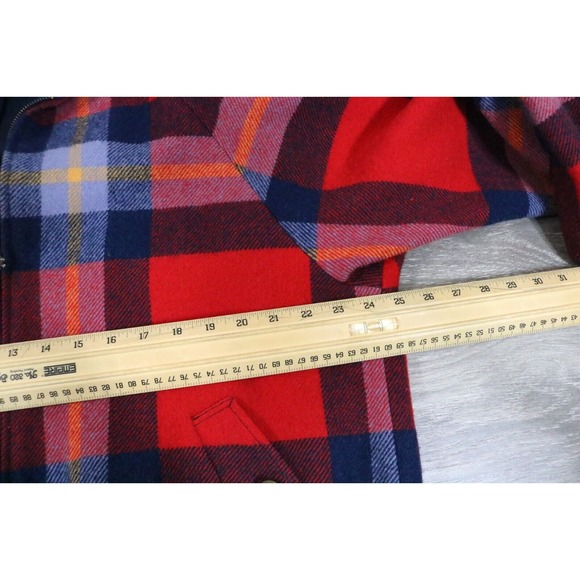 Pendleton Vintage Blue Plaid Wool wool Zip Bomber Jacket Women's Size Large - Picture 3 of 8